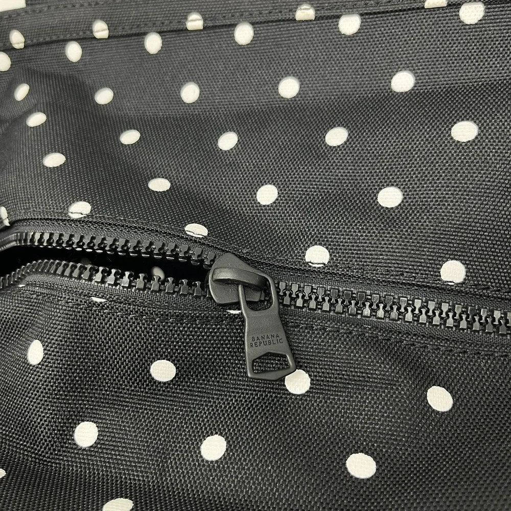 Banana Republic Black White Polka Dot Canvas Zip Top Tote Bag Large Handbag - Picture 10 of 11